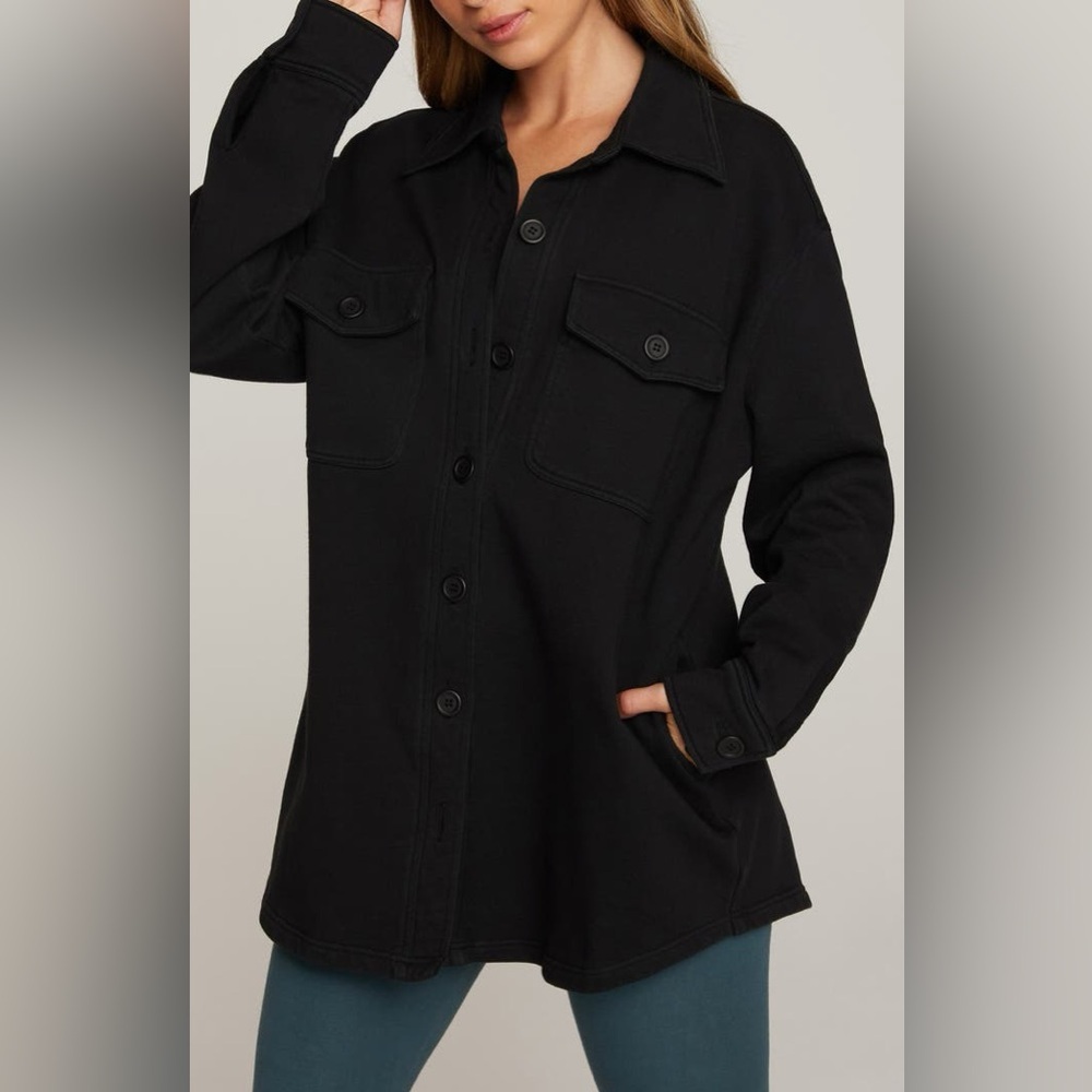 Good American Women’s Oversized Cotton Fleece Shacket Black Size ½ (S/M)